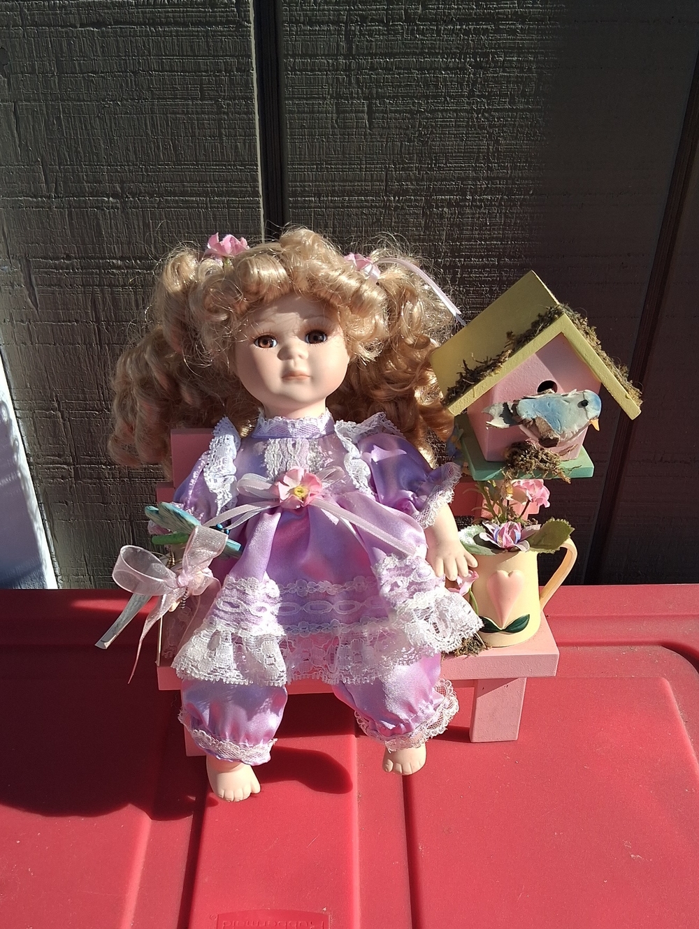 Porcelain Girl Doll in Lavender Lace Outfit